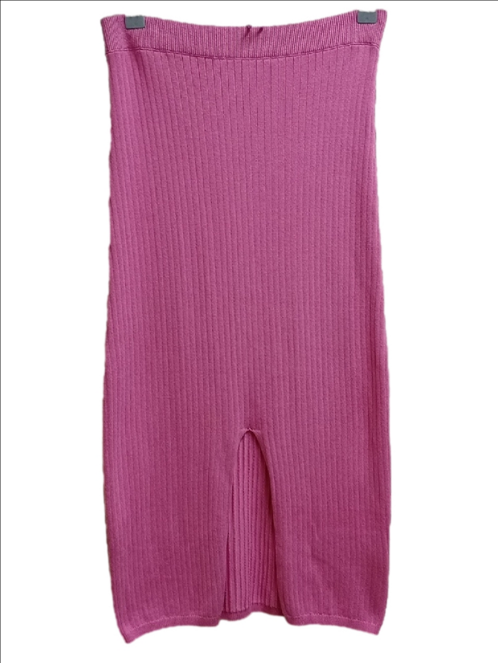 🩷 FREE PEOPLE SKYLINE PINK RIBBED MIDI KNIT HIGH WAIST SKIRT FRONT SLIT BODYCON - Picture 2 of 8